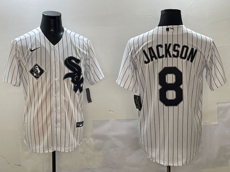 Men Chicago White Sox 8 Jackson White Stripe Game 2025 Nike MLB Jersey style 3